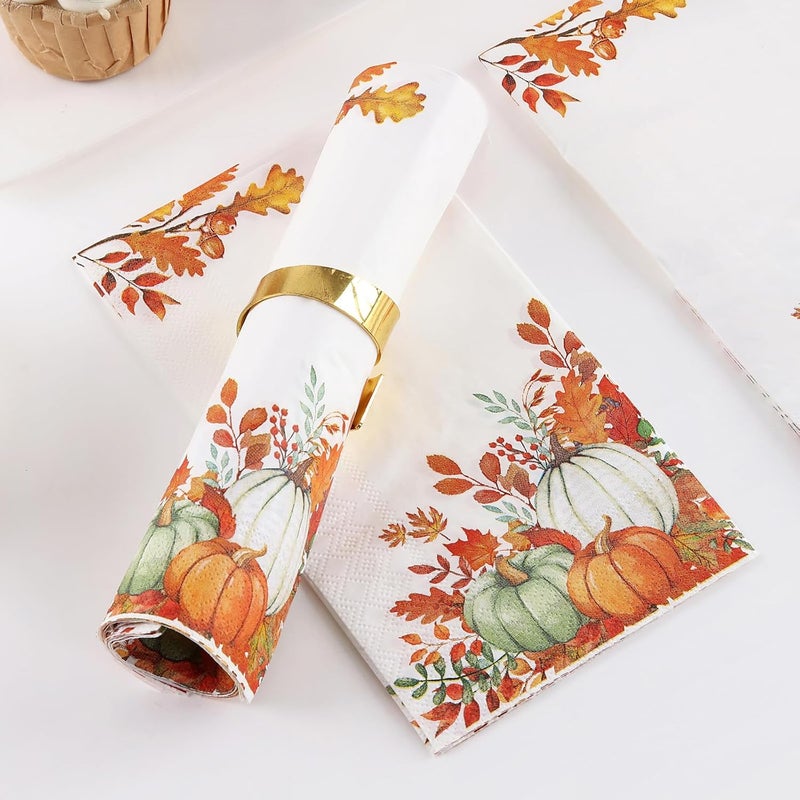 Tamone 100PCS 3-Ply Thanksgiving Napkins - Pumpkin Paper Napkins - Thanksgiving Disposable Napkins - Premium Quality Dinner Napkins Soft and Absorbent - Image 4